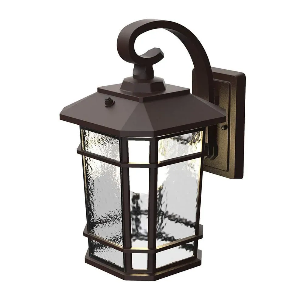 KODA Williams 15.5 in. 1-Light Bronze LED Outdoor Wall Light Coach Sconce with Hammered Glass Dusk to Dawn (Bulb Included) - image 1