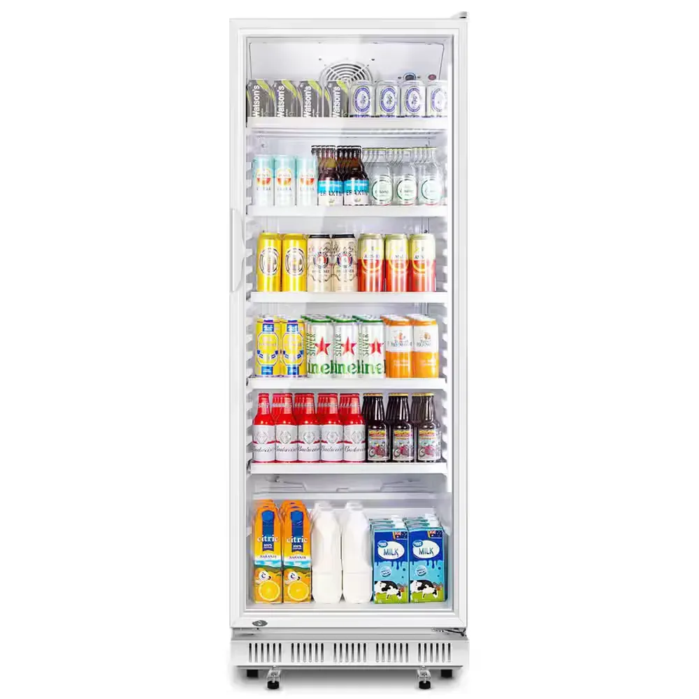 24.4 in. 13.8 cu. ft. Commercial Display Refrigerator Glass Door Merchandiser in White with LED Lighting and 2-Pulley - image 1