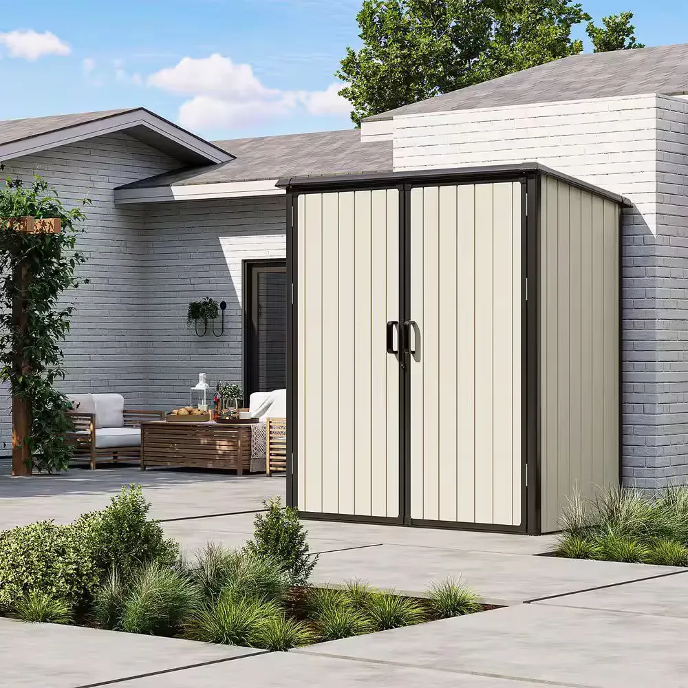 5 ft. W x 3 ft. D Beige Outdoor Storage Plastic Resin Shed with Double Door and Floor (13 sq. ft.) - image 1