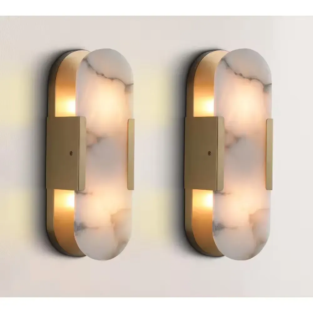 14 in. 2-Lights Gold LED Wall Sconce, Natural Alabaster Modern Wall Light for Bedroom, Bathroom, Living Room(Set of 2) - image 1