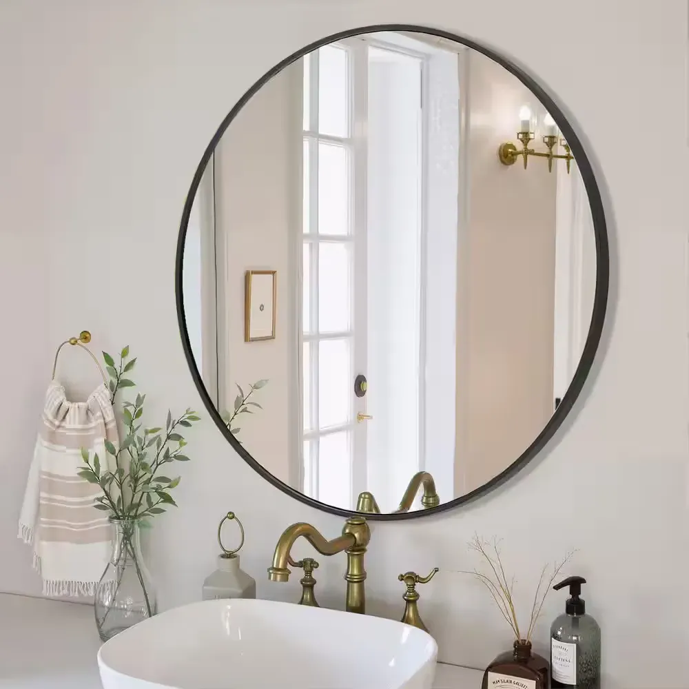 24 in. W x 24 in. H Round Framed Wall for Over Sink, Entryway, Living Room, Bathroom Vanity Mirror in Black  - image 1