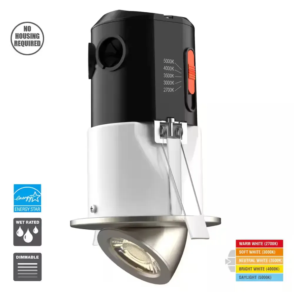 Premium Downlight 3 in. 2700K - 5000K Brushed Nickel New Construction/Remodel Recessed Integrated LED Gimbal Kit - image 1