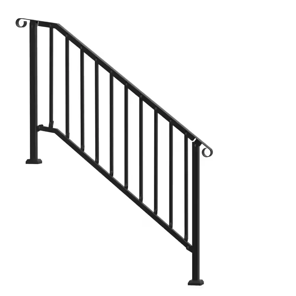 Handrails for Outdoor Steps 4-5 Step Stair Hand Rail Kit Carbon Steel Railings 38.98 in. H x 3.31 in. W Black - image 1