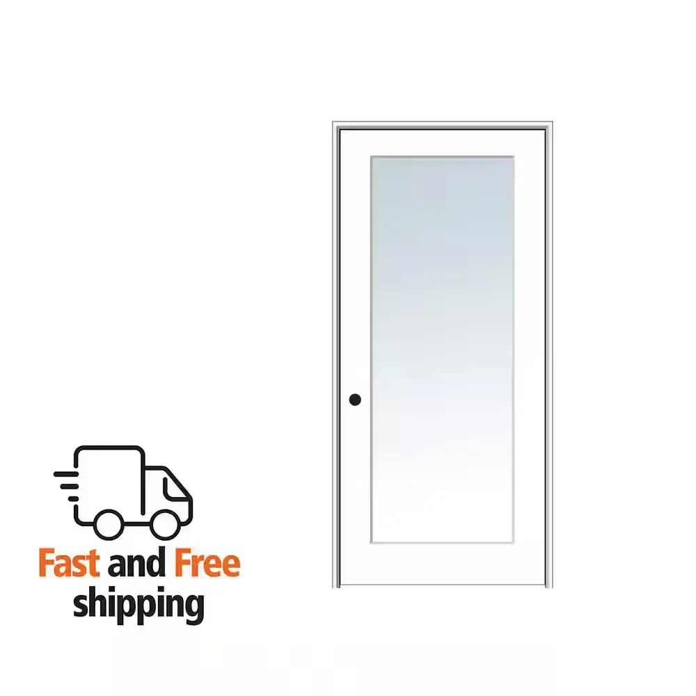 ***minor crack***30 in. x 80 in. Right Hand Primed Composite Glass Full Lite Clear Single Prehung Interior Door - image 1