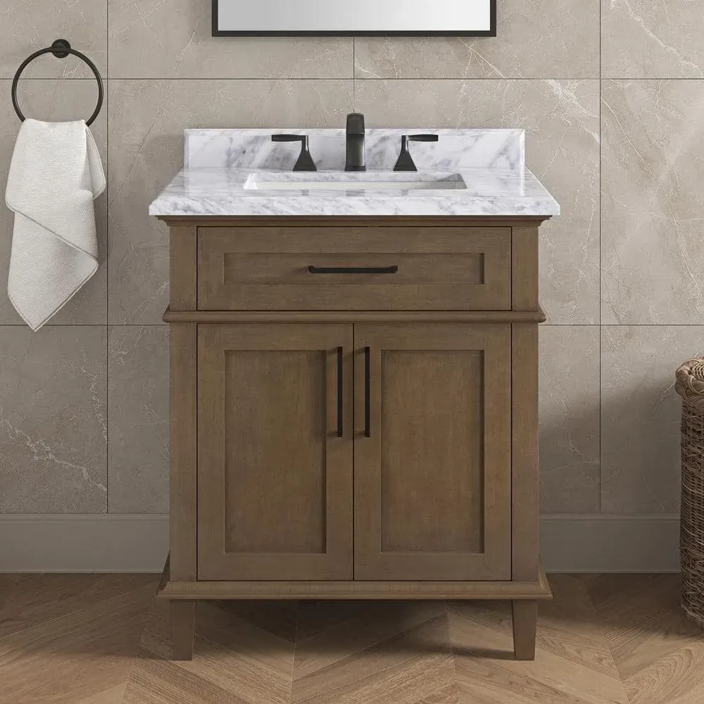 Home Decorators Collection Sonoma 30 in. Single Sink Almond Latte Bath Vanity with Carrara Marble Top (Assembled) - image 1