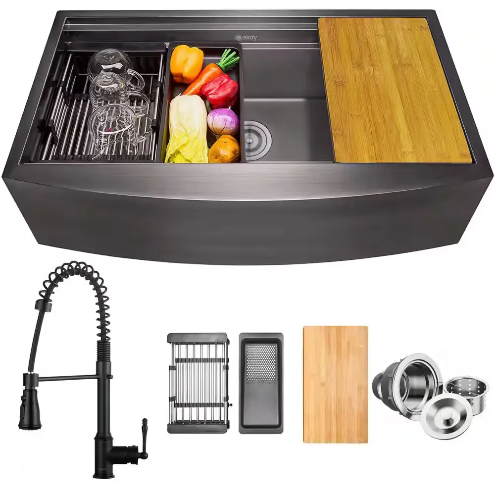 All-in-One Matte Black Finished Stainless Steel 33 in. x 22 in. Farmhouse Apron Mount Kitchen Sink with Faucet - image 1