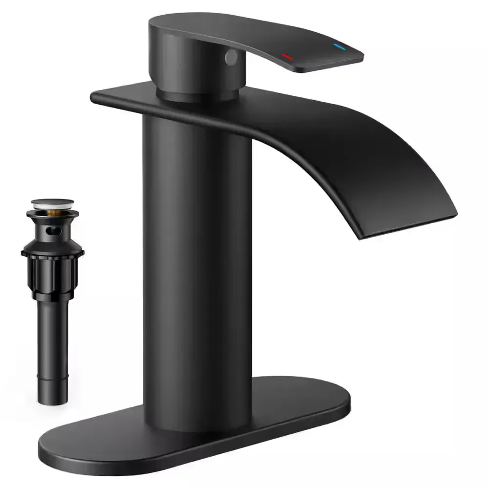 Single-Handle 1 or 3 Hole Waterfall Bathroom Faucet Bathroom Sink Faucet Black - image 1