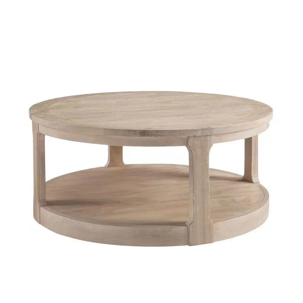 40 in. Large Curved 2 Tier Traditional Round Circle Wooden Center Coffee Table, Mid Century Rounded Table with Wheels - image 1