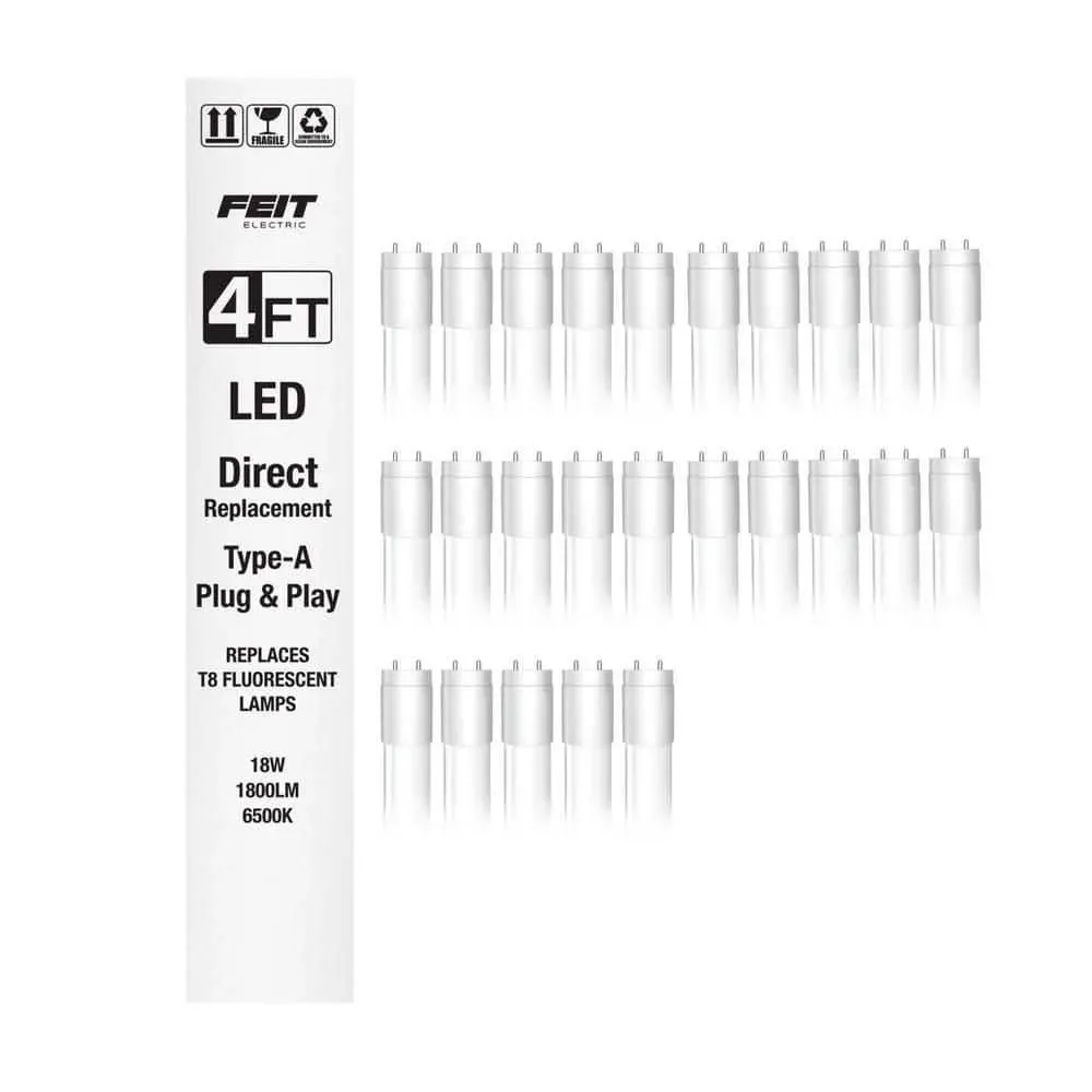 Feit Electric 18-Watt 4 ft. T8 G13 Type A Plug and Play Linear LED Tube Light Bulb, Daylight Deluxe 6500K (25-Pack) - image 1
