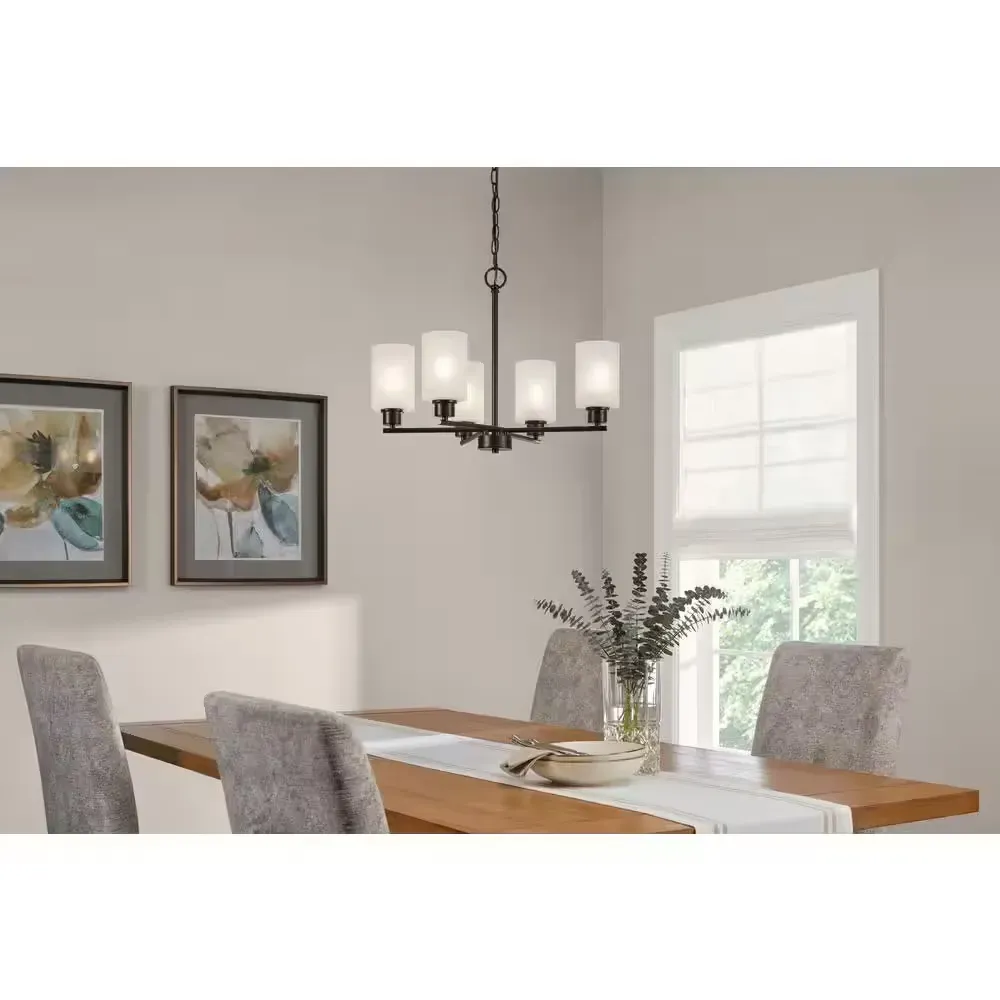 5-Light Black Chandelier Light Fixture with Frosted Glass Shades - image 1