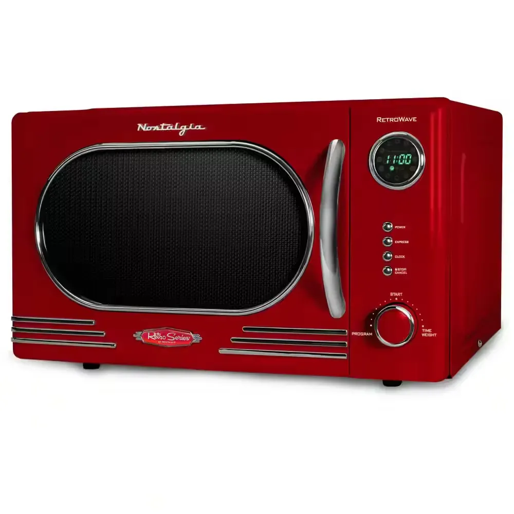 Retro 14.92 in. Wide 1.1 cu. ft. Electric 1000-Watts Microwave Red with Child Safety Lock - image 1