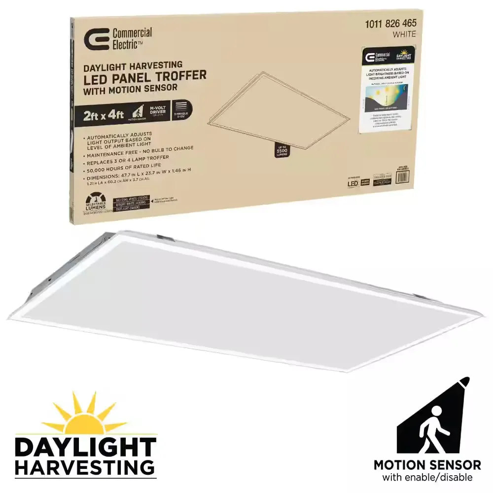 2 ft. x 4 ft. Daylight Harvesting LED Panel Light Troffer w/ Motion Sensor Adjustable CCT Lumens Watts 120-277V Dimmable - image 1