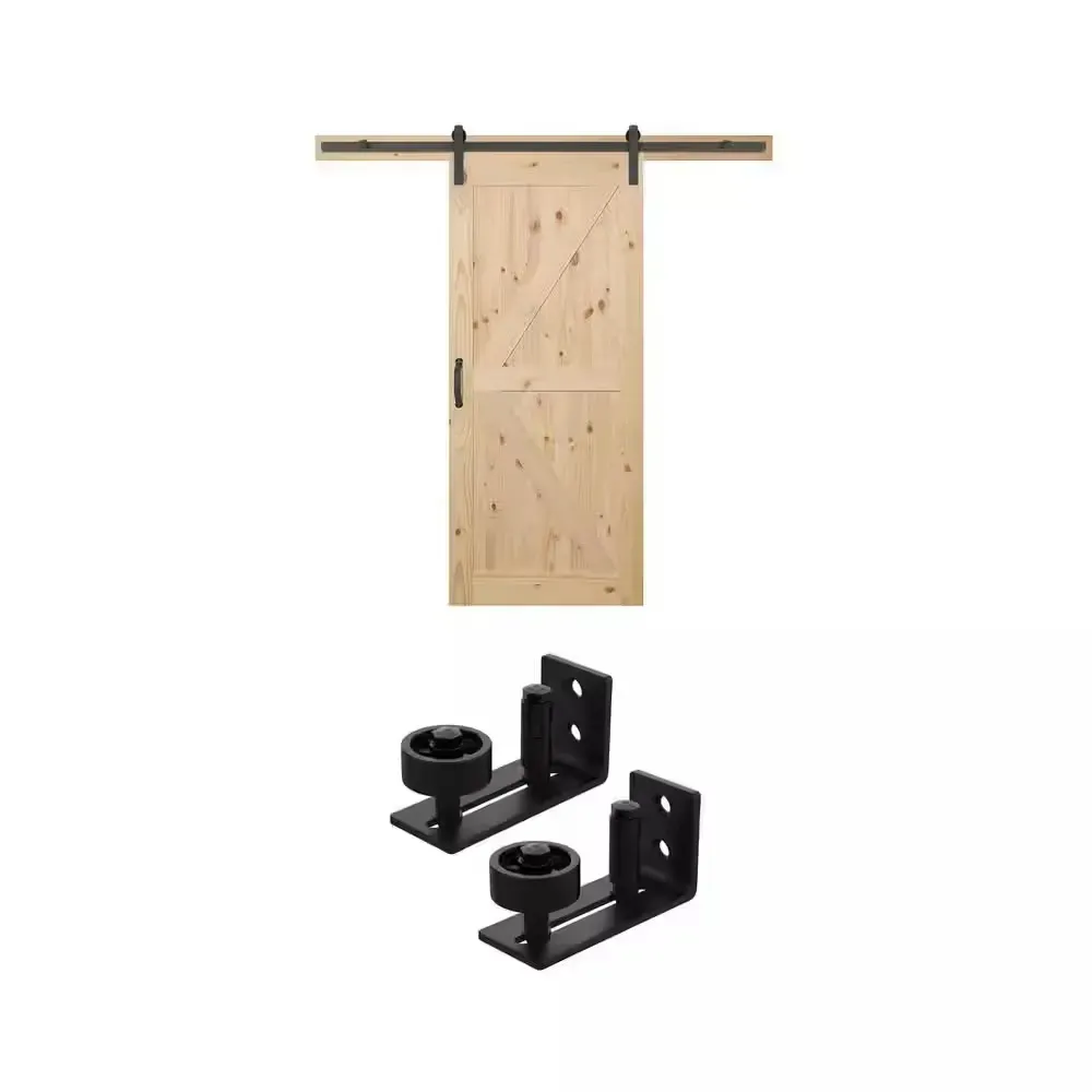 4.8 in. Sliding Barn Door Floor Guide (2-Pack) and 36 in. x 84 in. Interior Sliding Barn Door Slab with Hardware Kit - image 1