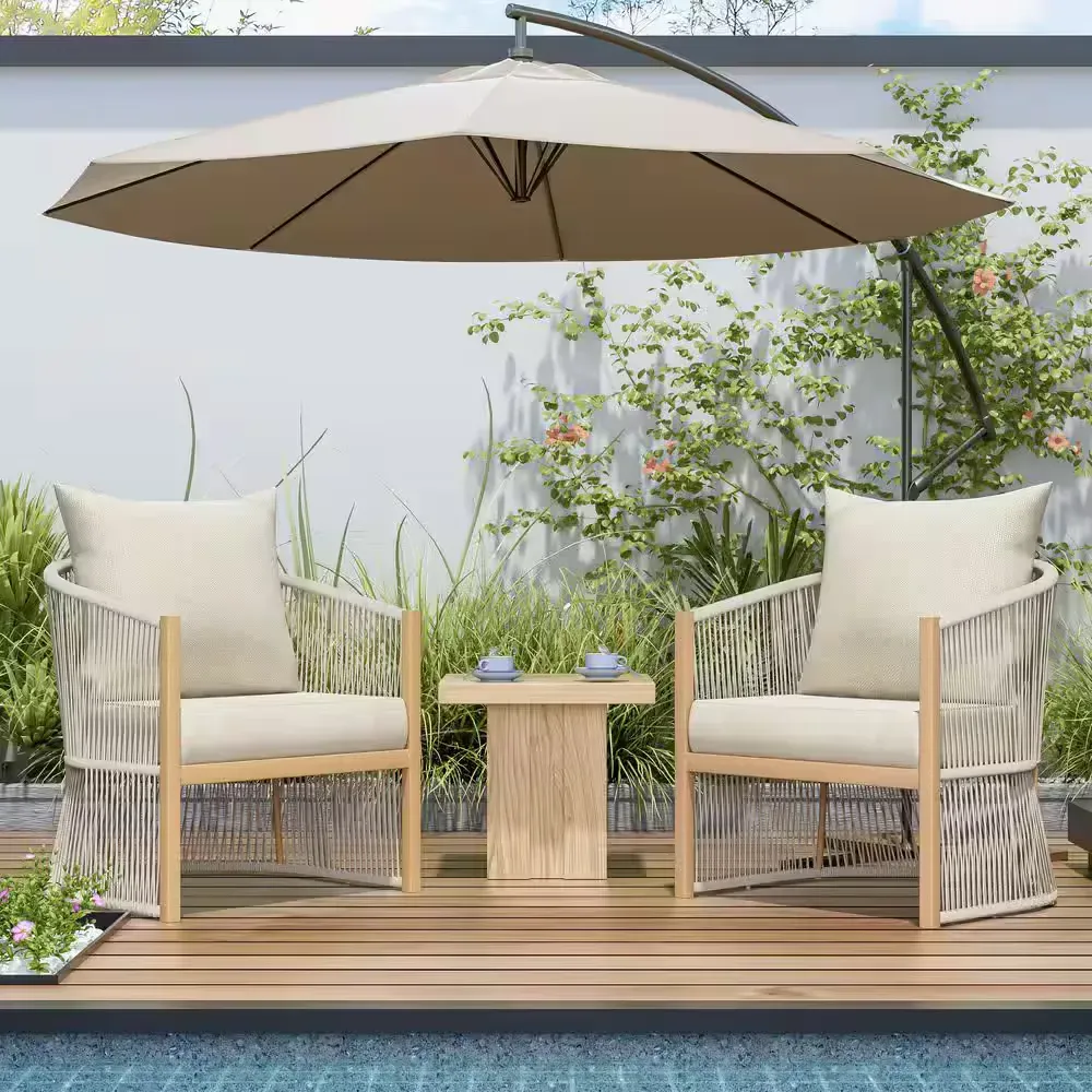 ***only one chair***Mapleton Outdoor Aluminum and Rope Woven Accents Patio Lounge Chair with Beige Cushions, Natural - image 1