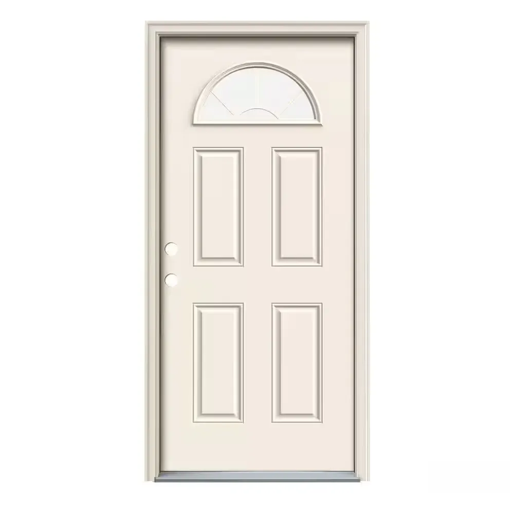 **frame in bottom piece broken **36 in. x 80 in. Fan Lite Primed Steel Prehung Right-Hand Inswing Front Door w/ Brickmould - image 1