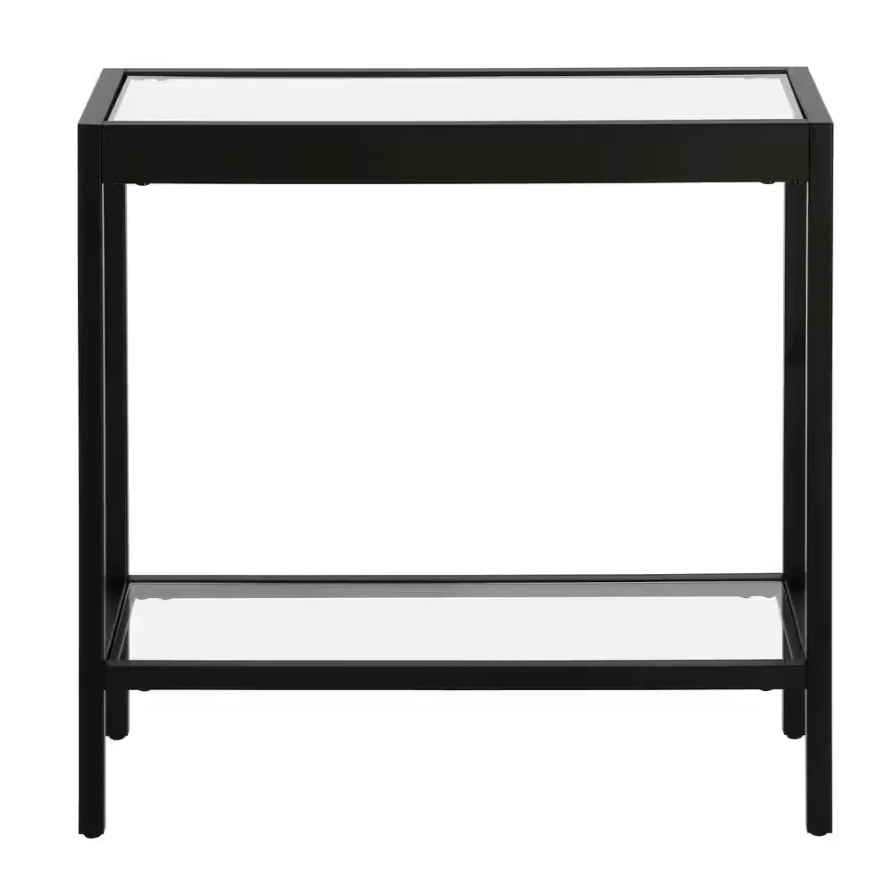 Modern 2-Tier Glass Console Table with Black Metal Frame - image 1