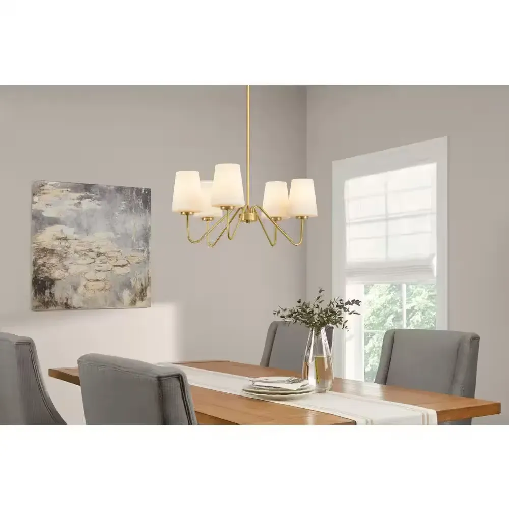 Anaya 5-Light Gold Chandelier Light Fixture with White Glass Shades - image 1