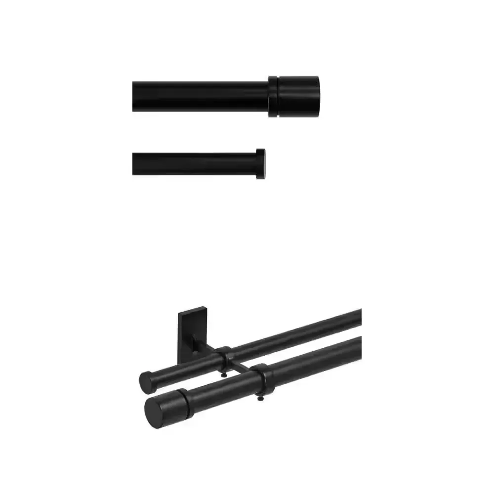 72-144 in. and 36-72 in. Telescoping 1 in Double Rod Kit in Matte Black with Elevated Cap Combo (2 Piece) - image 1
