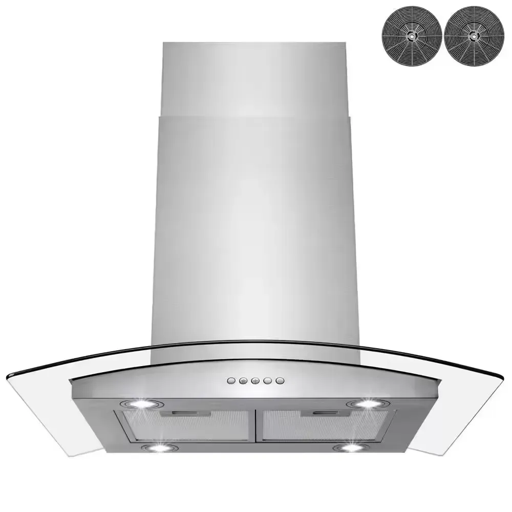 30 in. Convertible Kitchen Island Mount Range Hood in Stainless Steel with Tempered Glass, LED Lights and Carbon Filters - image 1