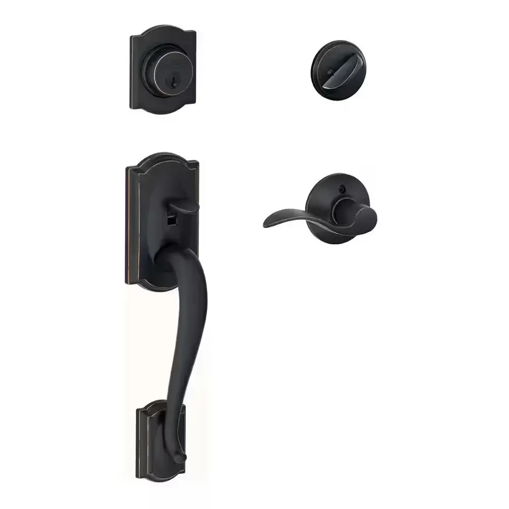 Camelot Aged Bronze Single Cylinder Door Handleset with Accent Door Handle - image 1