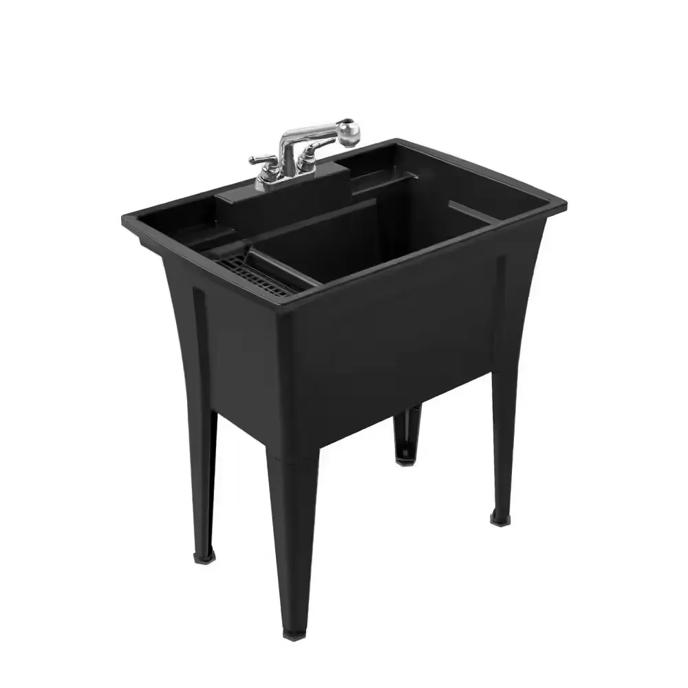 32 in. x 22 in. Black Freestanding Utility/Laundry Sink with 2-Handle Pullout Faucet and Installation Kit - image 1