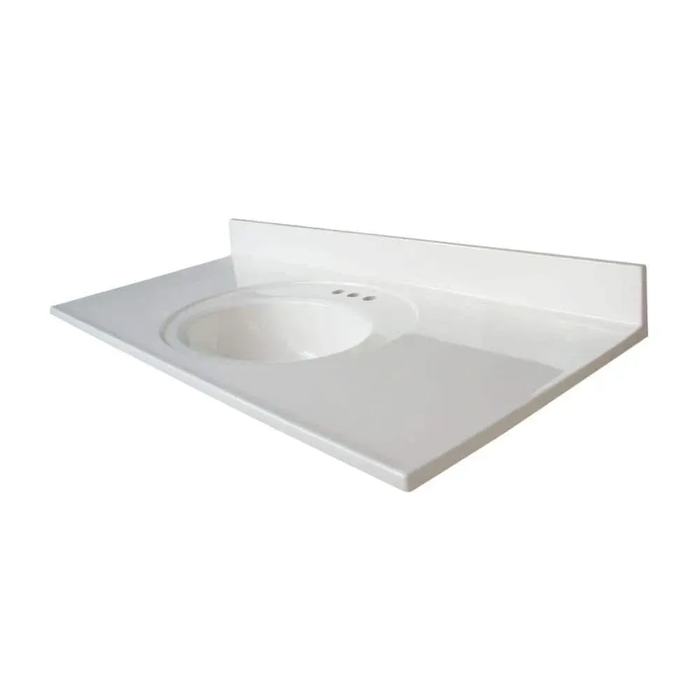 Glacier Bay 49 in. W x 22 in. D Cultured Marble White Round Single Sink Vanity Top in White - image 1