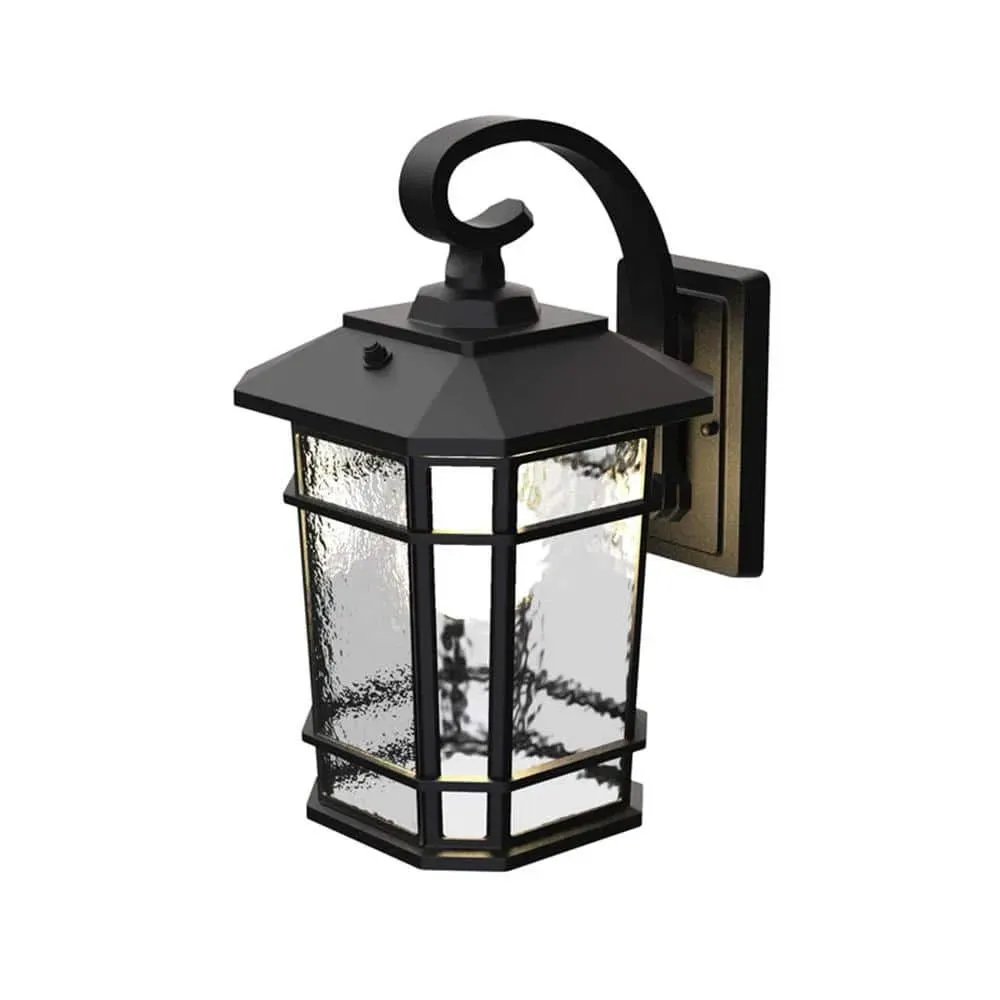 KODA Williams 15.5 in. 1-Light Black LED Outdoor Wall Light Coach Sconce with Hammered Glass Dusk to Dawn (Bulb Included) - image 1